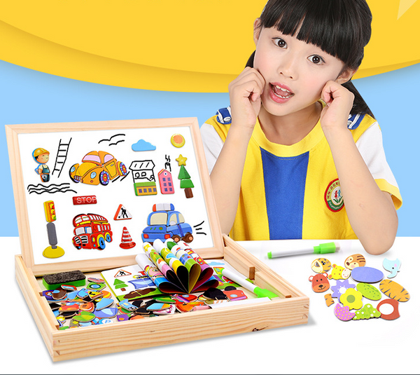 Magnetic spelling children's double-sided drawing board multi-function wooden jigsaw puzzle writing board educational toys