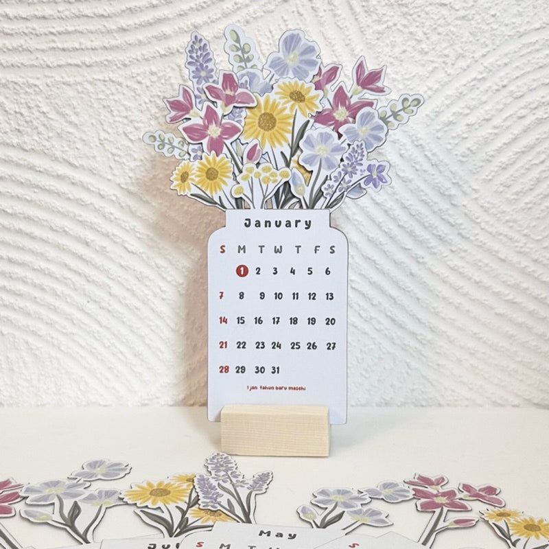 New 2024Bloomy Flowers Desk Calendar Wooden Desk Calendar